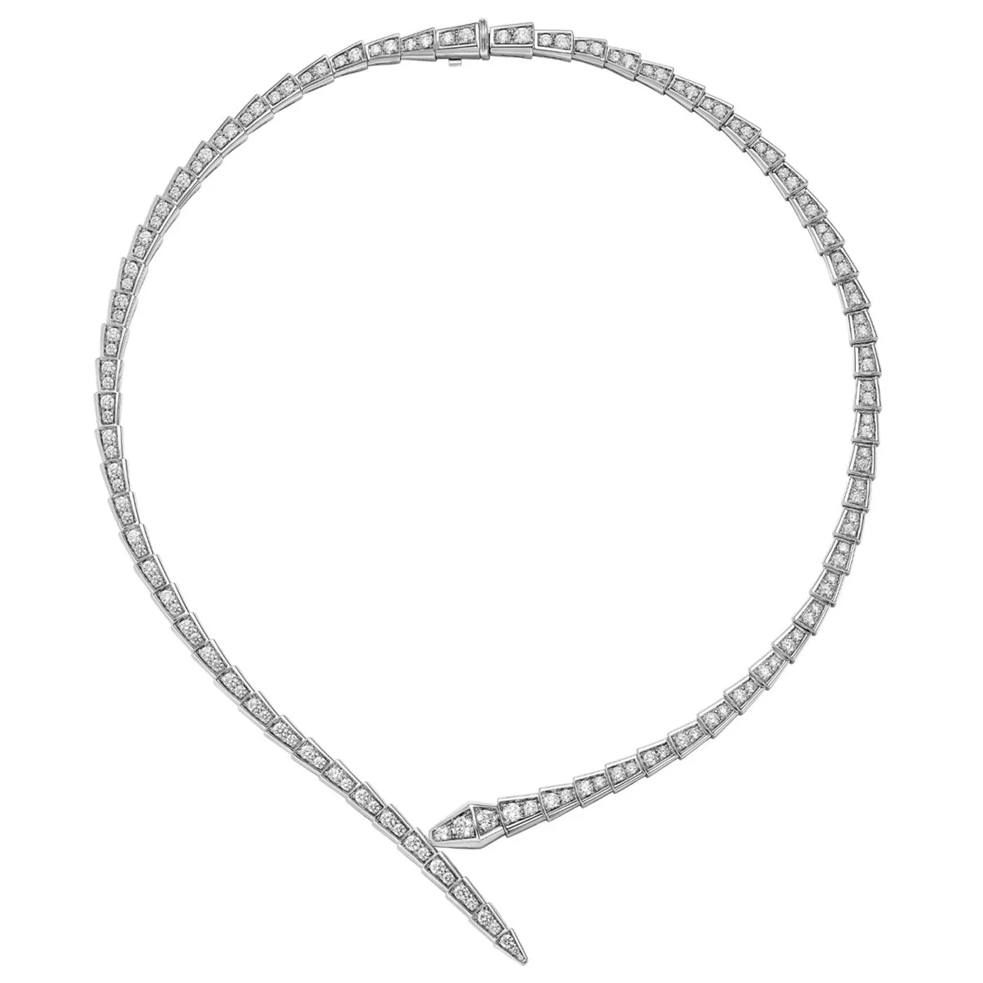 Bulgari Serpenti Viper Necklace With Full Pave Diamonds 18K White Gold